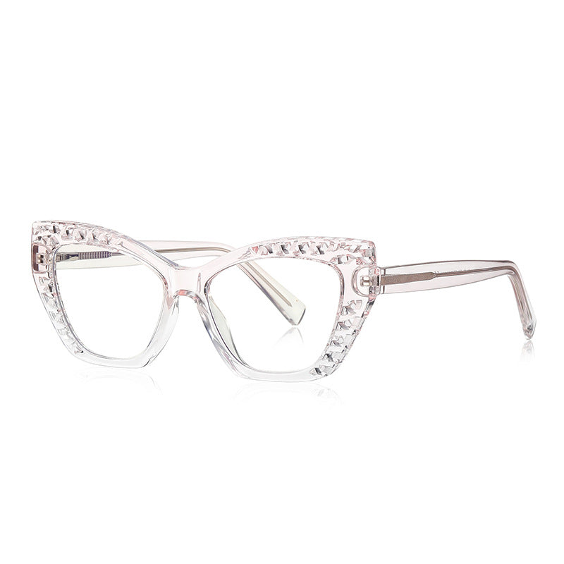 Trellis Cutout Cat Eye Blue Light Blocking Glasses in Crystal Clear