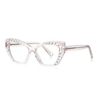 Trellis Cutout Cat Eye Blue Light Blocking Glasses in Crystal Clear