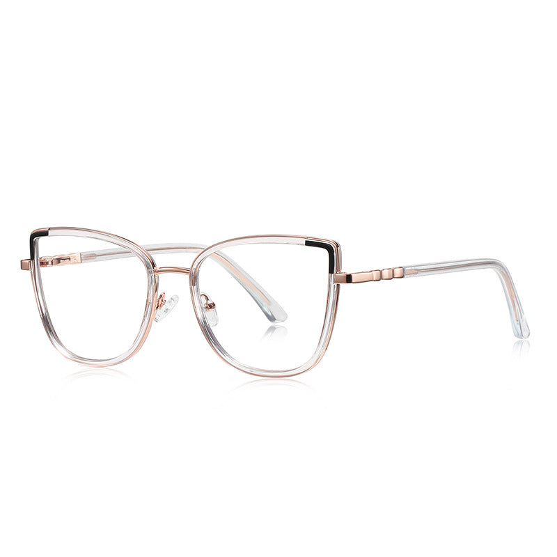 Chic Metal Cat Eye Blue Light Blocking Glasses in Crystal Clear &amp; Rose Gold