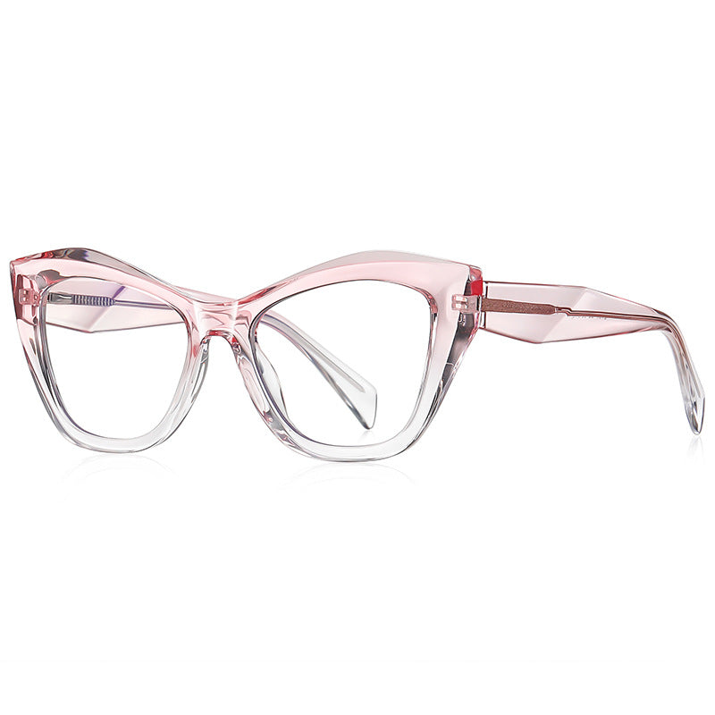 Diamond-Cut Temple Oversized Cat Eye Blue Light Blocking Glasses in Pink & Clear Gradient