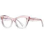 Diamond-Cut Temple Oversized Cat Eye Blue Light Blocking Glasses in Pink & Clear Gradient