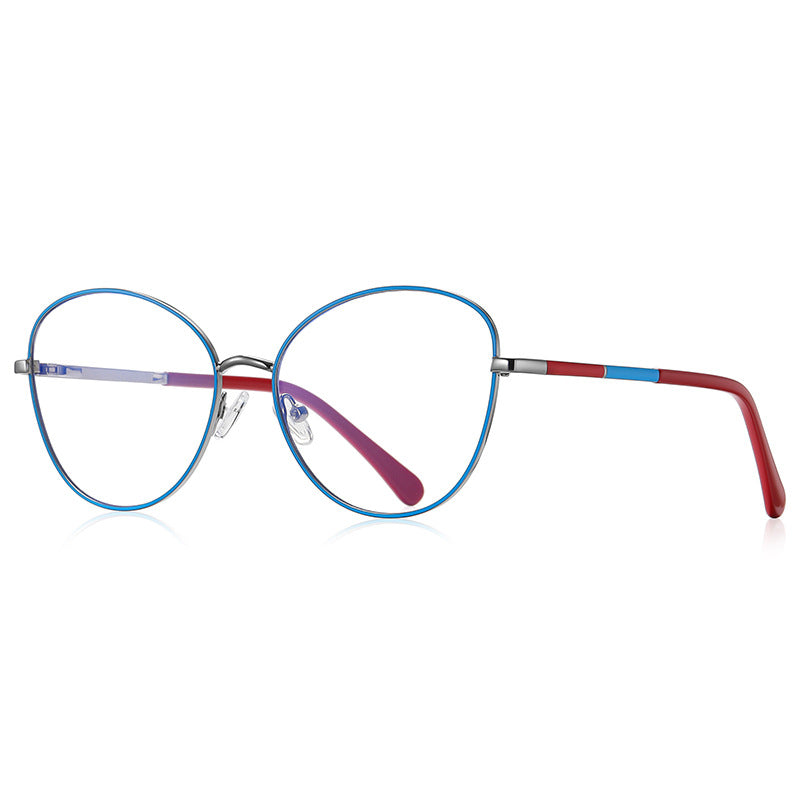 Colorblock Temple Butterfly Blue Light Blocking Glasses in Gunmetal with Cobalt Blue Enamel Rim