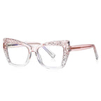 Cutout Lattice Cat Eye Blue Light Blocking Glasses in Blush Pink Crystal