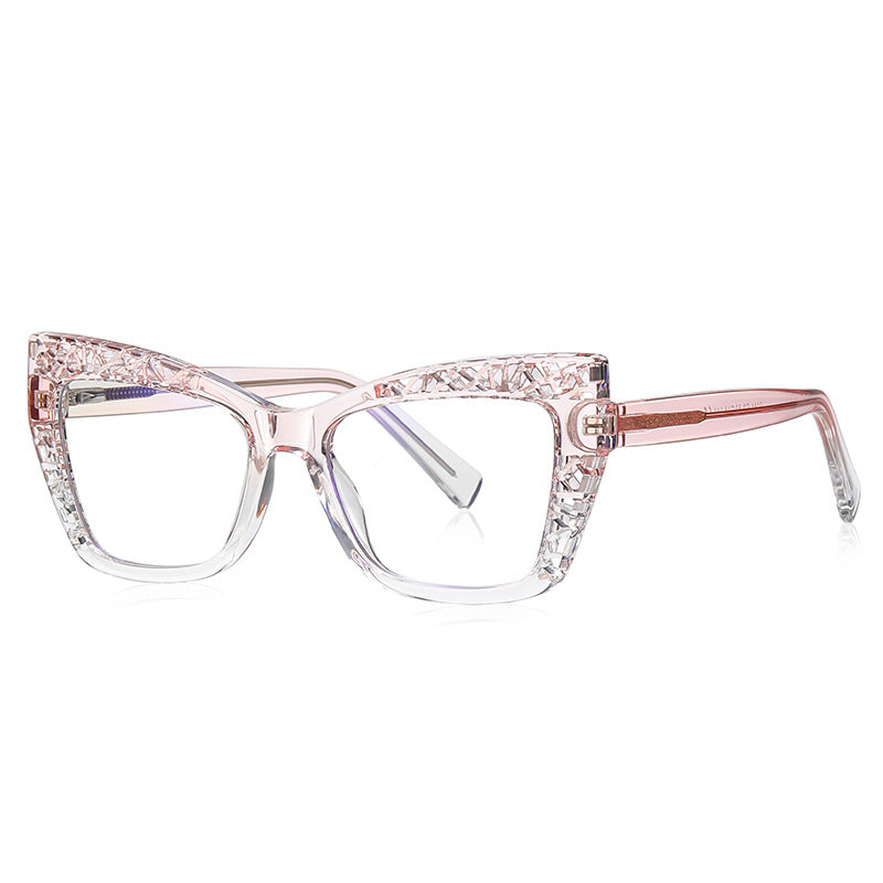 Cutout Lattice Cat Eye Blue Light Blocking Glasses in Blush Pink Crystal