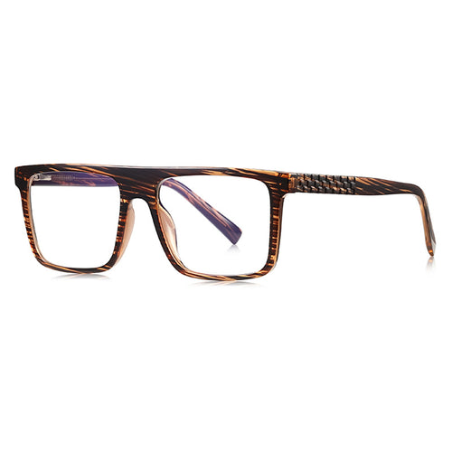Checkerboard Temple Navigator Blue Light Blocking Glasses in Amber Tiger Woodgrain Tortoiseshell