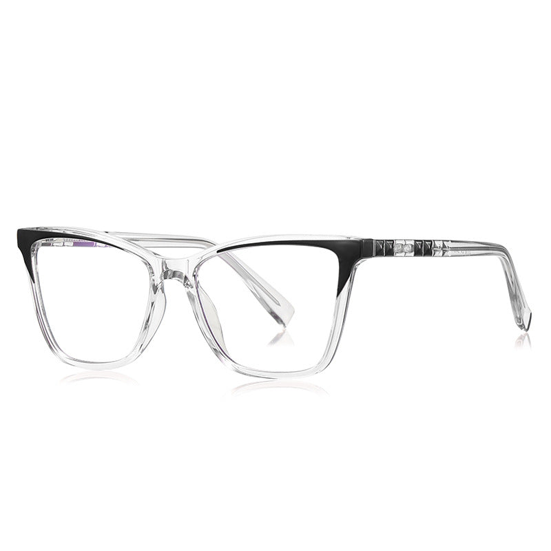 Colorblock Pyramid Stud Cat Eye Blue Light Blocking Glasses in Clear with Black Wingtips