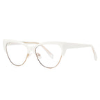 Faceted Browline Cat Eye Spring Hinge Blue Light Blocking Glasses in Chalk White and Gold
