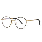 Chain-Link Temple Round Blue Light Blocking Glasses in Gold with Black Rim