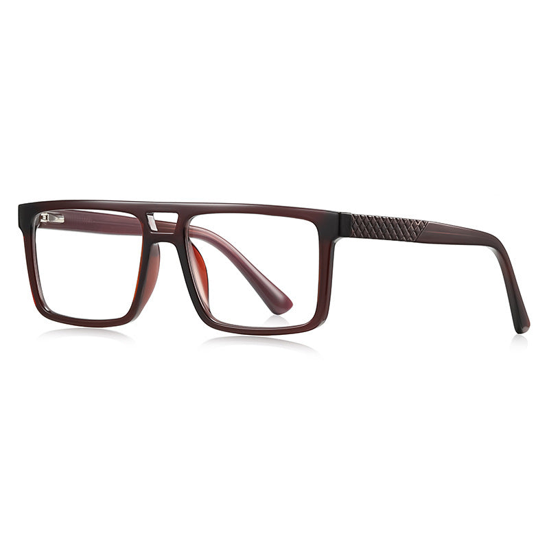 Quilted Temple Navigator Blue Light Blocking Glasses in Translucent Root Beer Brown