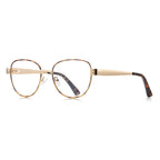 Dual Rivet Metal Round Blue Light Blocking Glasses in Gold & Tortoiseshell