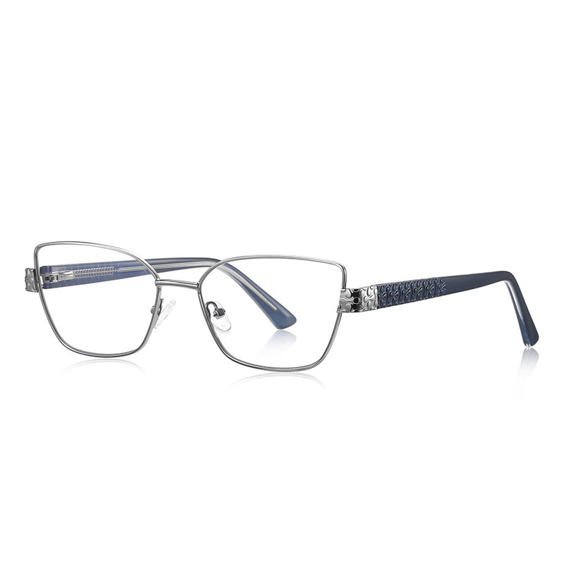 Filigree Metal Cat Eye Blue Light Blocking Glasses in Silver