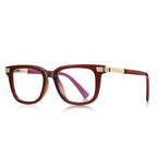 Grooved Bar Square Blue Light Blocking Glasses in Translucent Cherry Red with Grooved Gold Bars