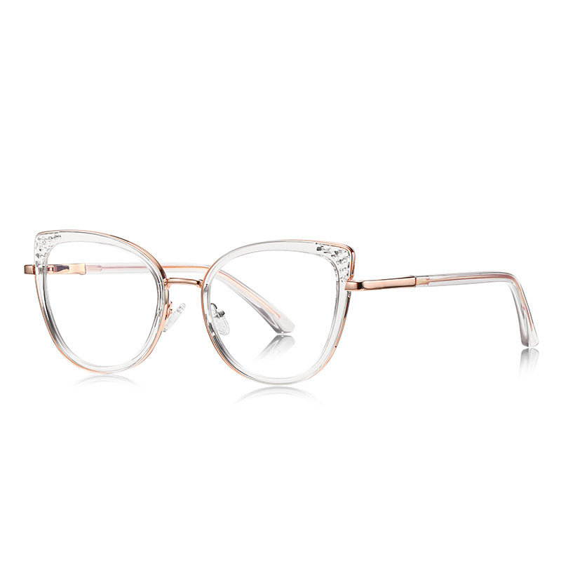 Textured Wingtip Cat Eye Blue Light Blocking Glasses in Rose Gold & Clear Crystal