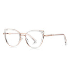 Textured Wingtip Cat Eye Blue Light Blocking Glasses in Rose Gold & Clear Crystal