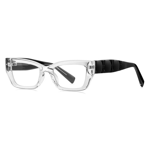 Cannage Quilted Cat Eye Blue Light Blocking Glasses in Crystal Clear with Black Temples