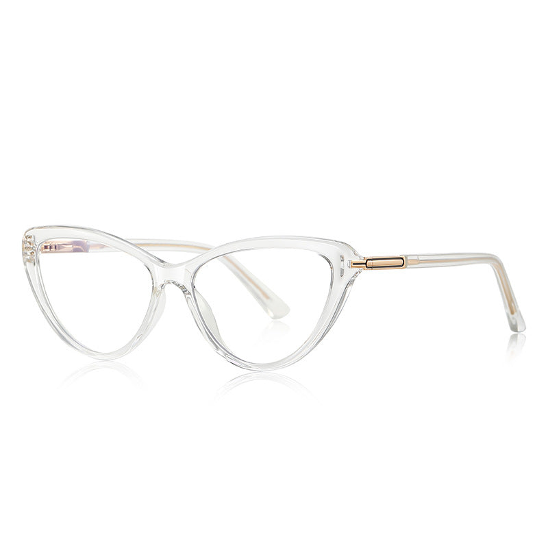 Gold Bar Temple Cat Eye Blue Light Blocking Glasses in Crystal Clear & Gold