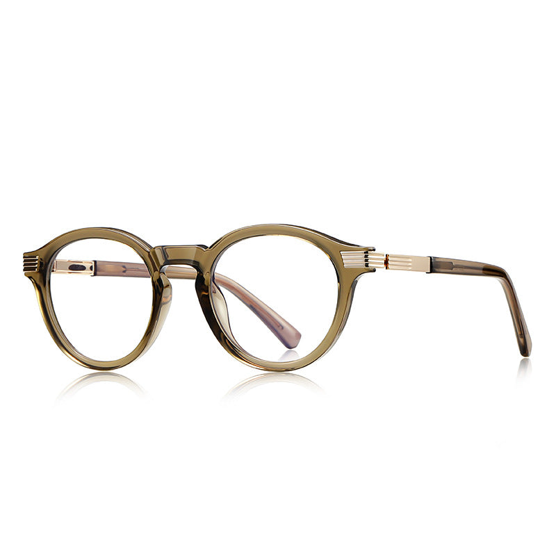 Fluted Hinge Round Blue Light Blocking Glasses in Translucent Olive Green & Gold
