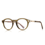 Fluted Hinge Round Blue Light Blocking Glasses in Translucent Olive Green & Gold