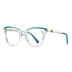 Two-Tone Brow Butterfly Blue Light Blocking Glasses in Crystal Clear & Teal Brow