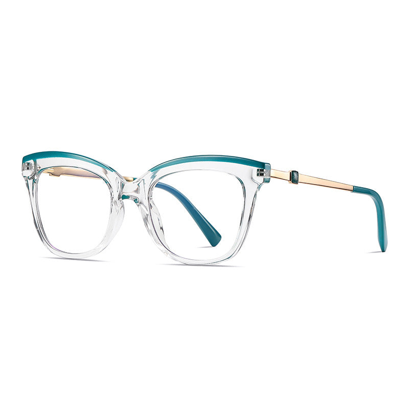 Two-Tone Brow Butterfly Blue Light Blocking Glasses in Crystal Clear & Teal Brow