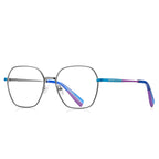 Colorblock Temple Geometric Square Spring Hinge Blue Light Glasses in Silver with Royal Blue and Violet Purple Temples