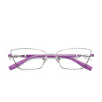 Contrast Sleeve Metal Cat Eye Blue Light Blocking Glasses in Silver with Lavender Purple