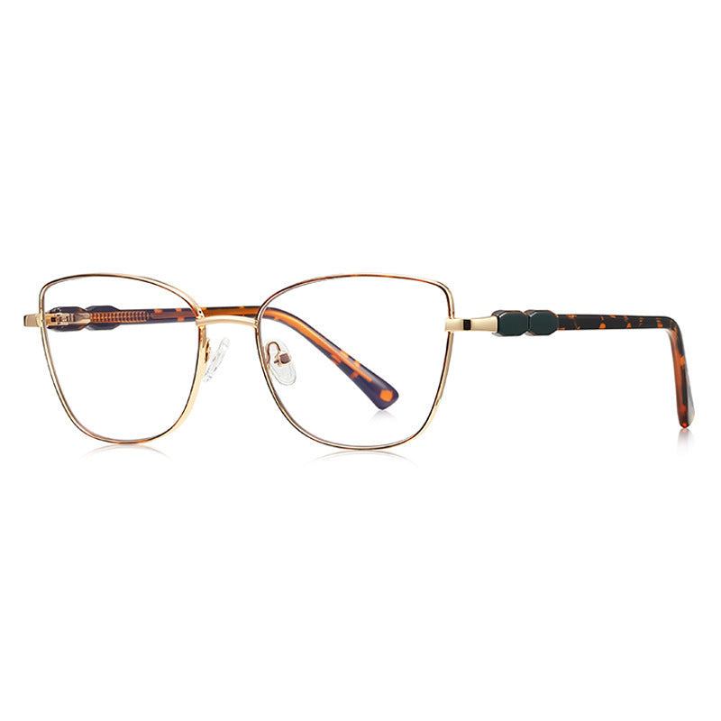 Beaded Temple Square Blue Light Blocking Glasses in Gold with Tortoiseshell Enamel Rim