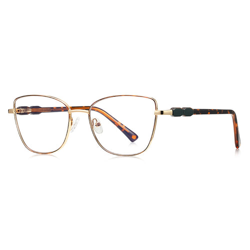 Beaded Temple Square Blue Light Blocking Glasses in Gold with Tortoiseshell Enamel Rim