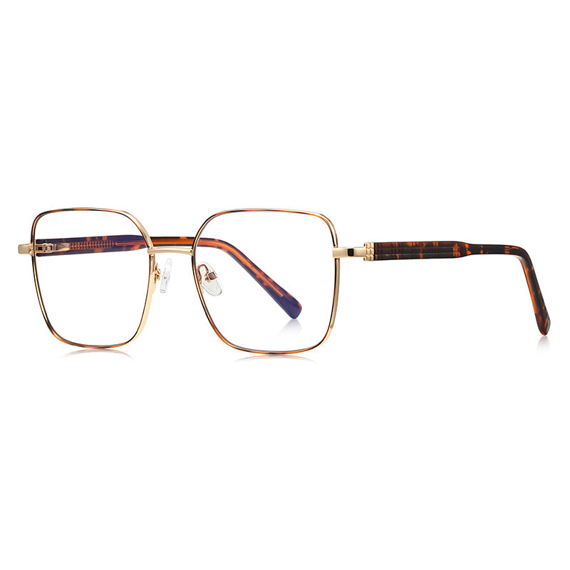 Block Link Metal Square Blue Light Blocking Glasses in Gold with Tortoiseshell Enamel Rim