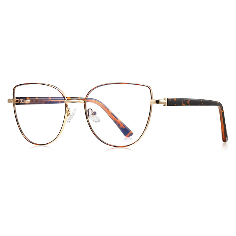 Enamel Trim Cat Eye Blue Light Blocking Glasses in Gold with Tortoiseshell Enamel Rim