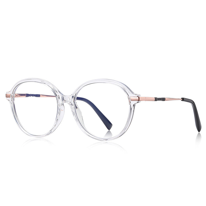 Twisted Temple Round Blue Light Blocking Glasses in Crystal Clear & Gold