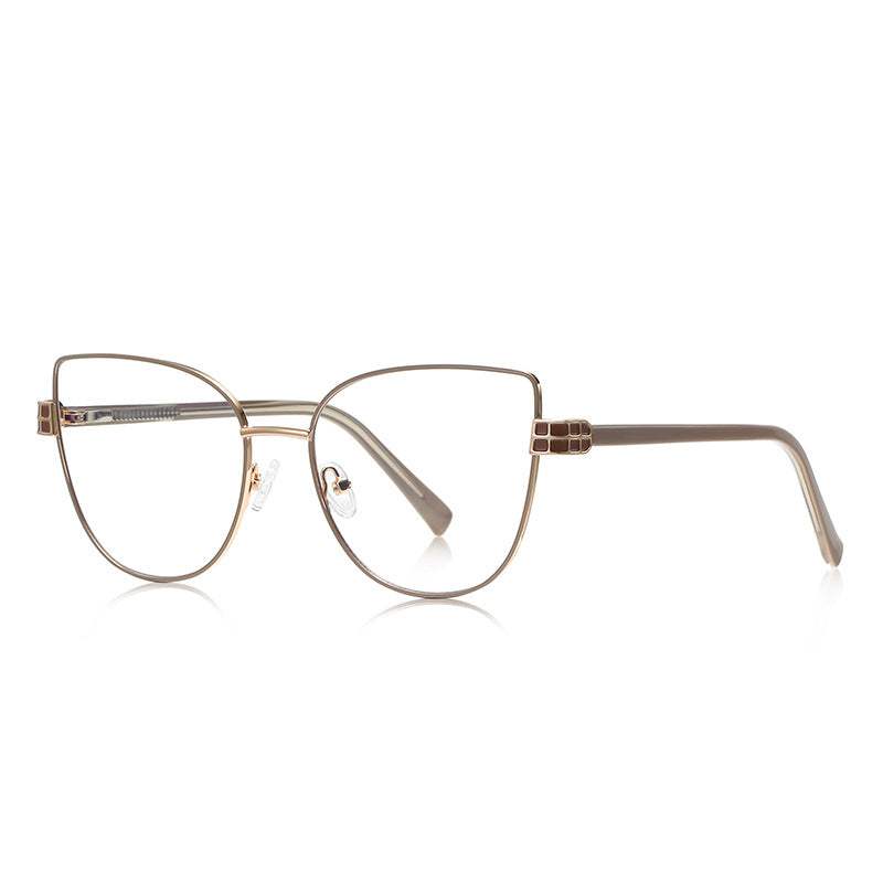 Grid Hinge Metal Cat Eye Blue Light Blocking Glasses in Gold with Slate Grey Enamel Rim