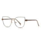 Grid Hinge Metal Cat Eye Blue Light Blocking Glasses in Gold with Slate Grey Enamel Rim