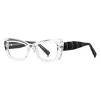 Quilted Temple Cat Eye Blue Light Blocking Glasses in Crystal Clear with Black Temples