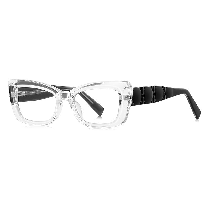 Quilted Temple Cat Eye Blue Light Blocking Glasses in Crystal Clear with Black Temples