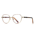 Bamboo Joint Geometric Round Blue Light Blocking Glasses in Pale Gold with Tortoiseshell Bamboo Temples