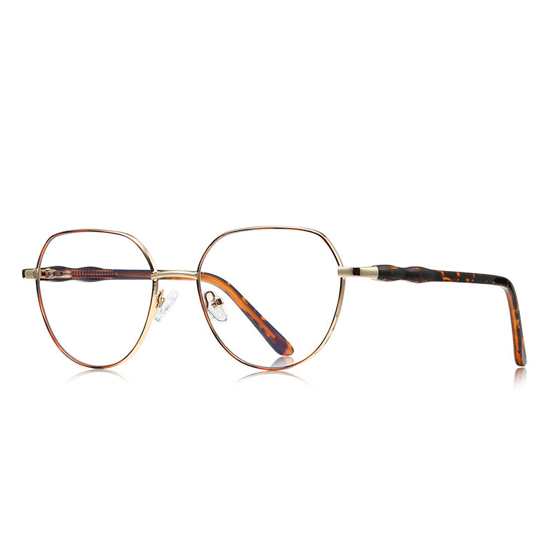 Bamboo Joint Geometric Round Blue Light Blocking Glasses in Pale Gold with Tortoiseshell Bamboo Temples