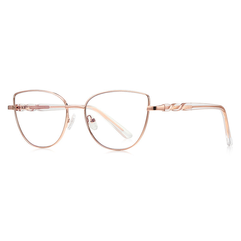 Twisted Temple Butterfly Blue Light Blocking Glasses in Rose Gold with Blush Pink Enamel Rim