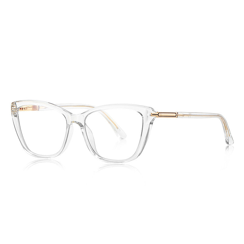 Gold Accent Cat Eye Blue Light Blocking Glasses in Crystal Clear