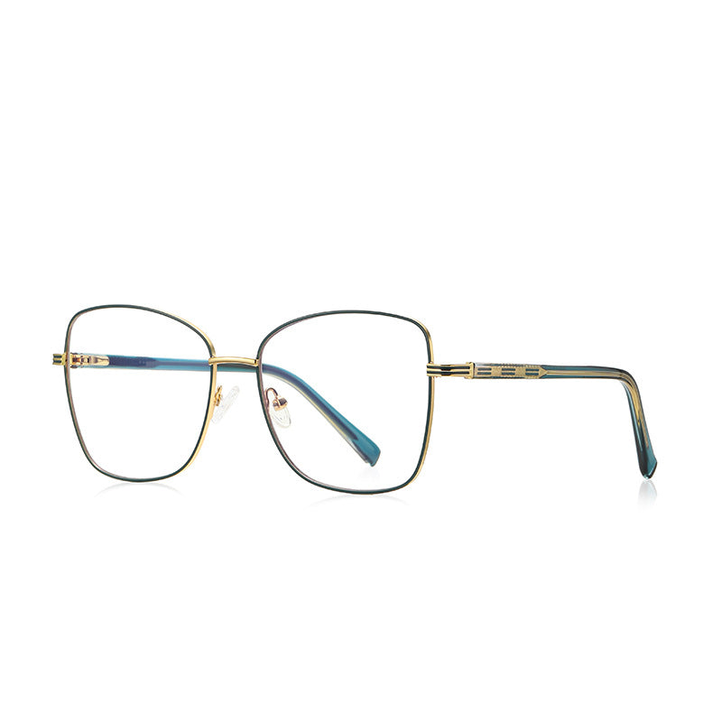 Segmented Temple Metal Square Spring Hinge Blue Light Blocking Glasses in Polished Gold and Teal Green