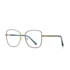 Segmented Temple Metal Square Spring Hinge Blue Light Blocking Glasses in Polished Gold and Teal Green