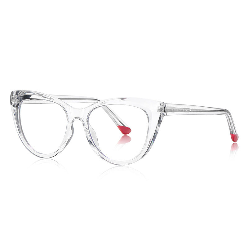 Contrast Tip Cat Eye Blue Light Blocking Glasses in Crystal Clear with Red Tips