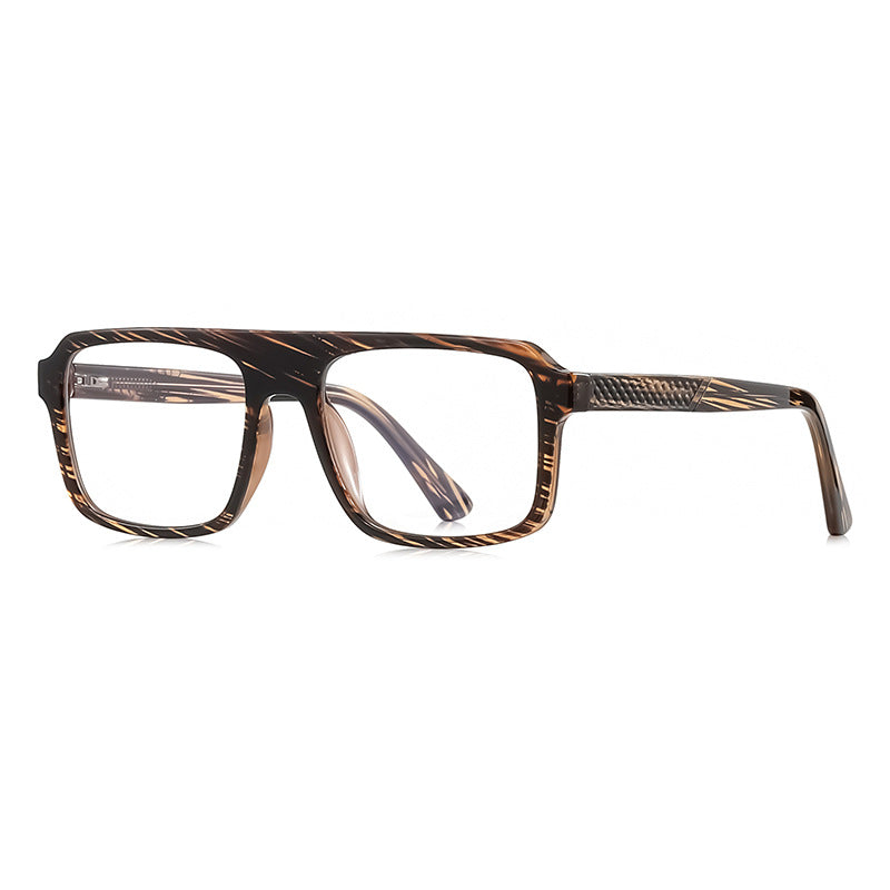 Crosshatch Temple Navigator Blue Light Blocking Glasses in Striped Tiger Woodgrain