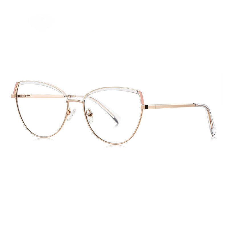 Contrast Brow Metal Cat Eye Blue Light Blocking Glasses in Rose Gold with Clear & White Contrast Brow