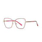 Chevron Band Metal Cat Eye Spring Hinge Blue Light Blocking Glasses in Crimson Red with Gold Bridge & Chevron Temples