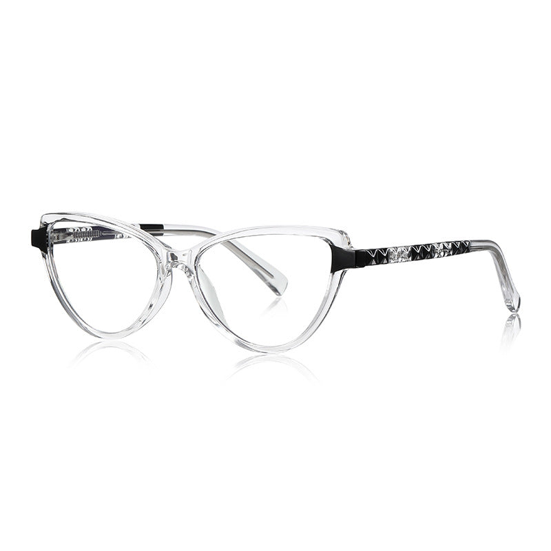 Diamond Quilted Cat Eye Blue Light Blocking Glasses in Crystal Clear