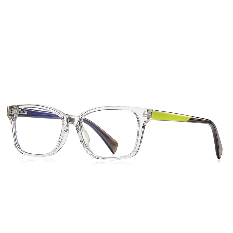 Contrast Temple Rectangle Blue Light Blocking Glasses in Clear & Neon Lime