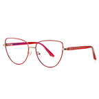 Ladder Temple Metal Cat Eye Blue Light Blocking Glasses in Rose Gold with Crimson Red Enamel Rim