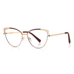 Rhinestone Wing Metal Cat Eye Spring Hinge Blue Light Blocking Glasses in Rose Gold and Chocolate Brown