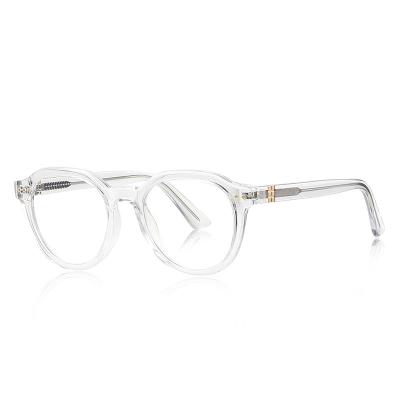 Rounded Pentagon Transparent Acetate Gold Hinge Blue Light Blocking Glasses in Crystal Clear